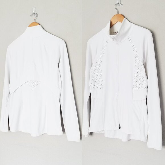 Athleta Chakra Jacket In Powervita Bright White Size M Two Way Zip Sporty $148 - Picture 6 of 16